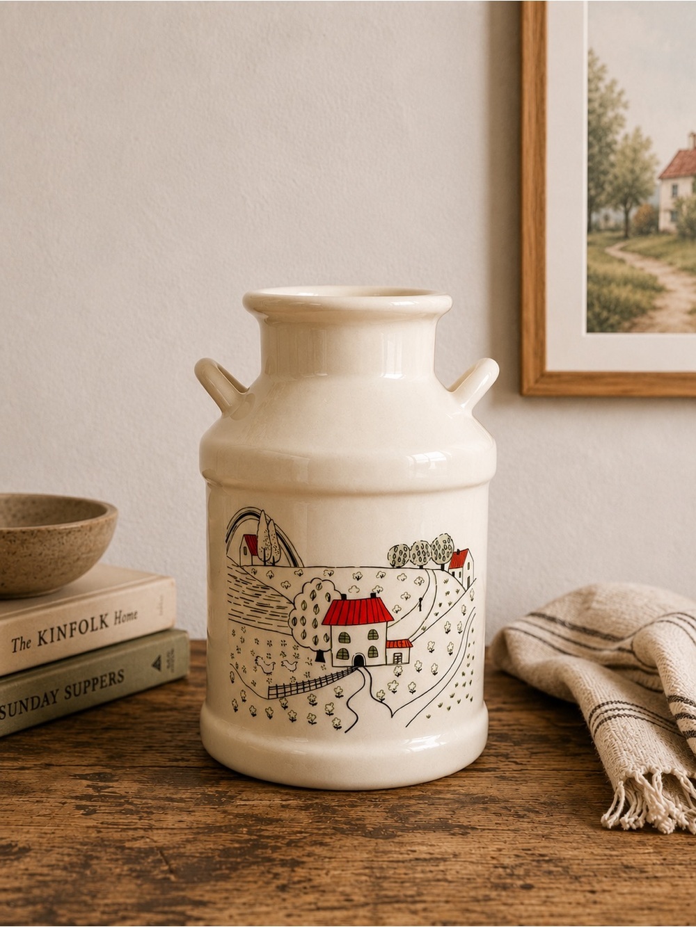 Vintage Country Farm Stoneware Crock Vase